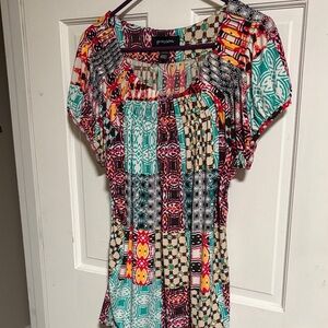 Grayson Women's Multicolor Patchwork Tunic - Teal & Pink Accents